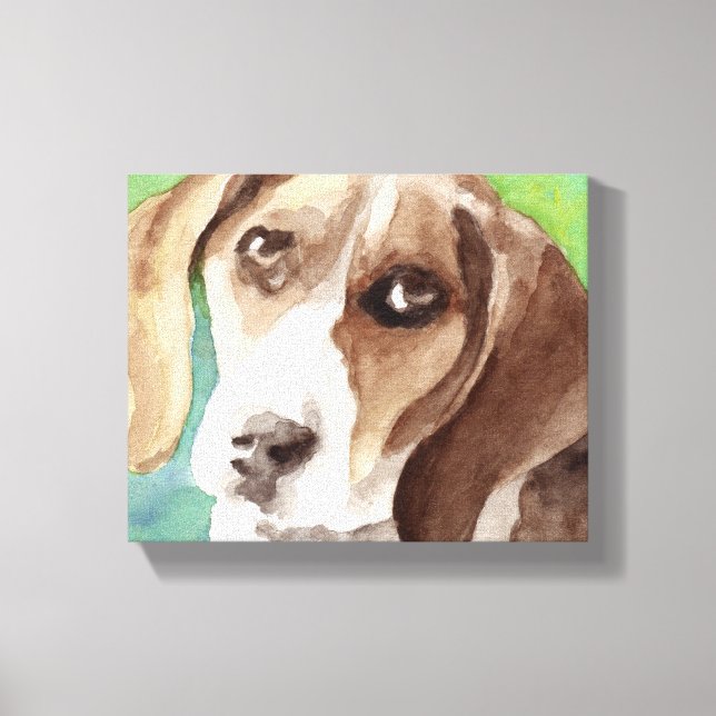 watercolor Beagle Portrait Canvas Print (Front)