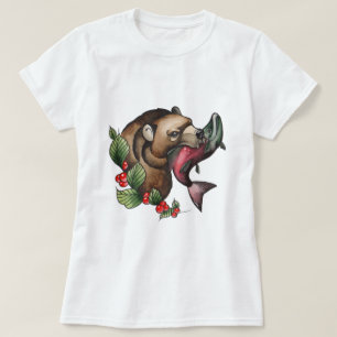 Watercolor Bear and Salmon Fish T-Shirt