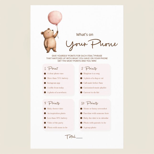 Watercolor bear balloon baby shower game flyer (Creator Uploaded)