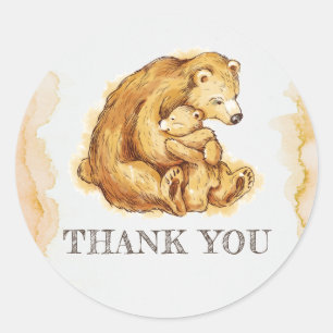 Watercolor Bear Birthday Thank you Classic Round Sticker