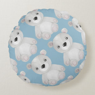 Watercolor Bear Blue Nursery Decor Round Pillow
