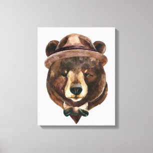 Watercolor Bear Fashion Canvas Print