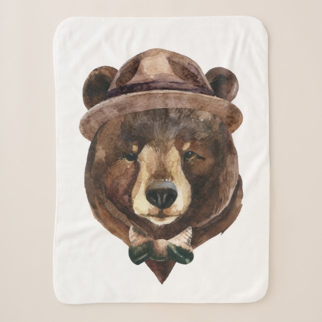 Watercolor Bear Fashion Sherpa Blanket (Front)