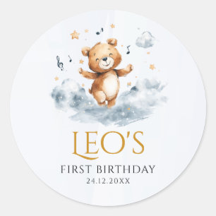 Watercolor Bear First Birthday Favor Sticker