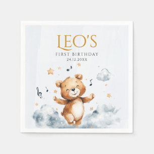 Watercolor Bear First Birthday Paper Napkin