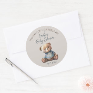 Watercolor Bear Modern Brown Baby Shower Classic Round Sticker