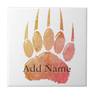 Watercolor Bear Paw Print With Custom Name Tile