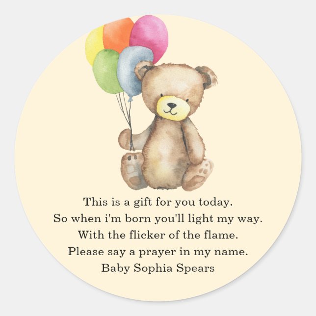 Watercolor Bear - Prayer Candle Label (Front)