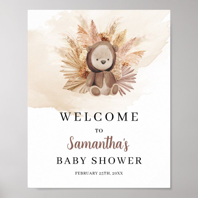Watercolor bear sweatshirt pampas earthy welcome poster (Front)
