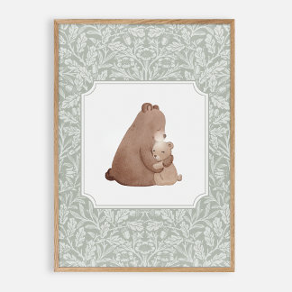 Watercolor bear, vintage nursery poster