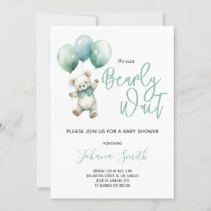 Watercolor Bear We can Bearly wait Baby Shower Invitation