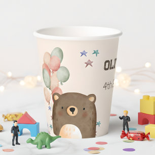 watercolor bear with balloons birthday paper cup