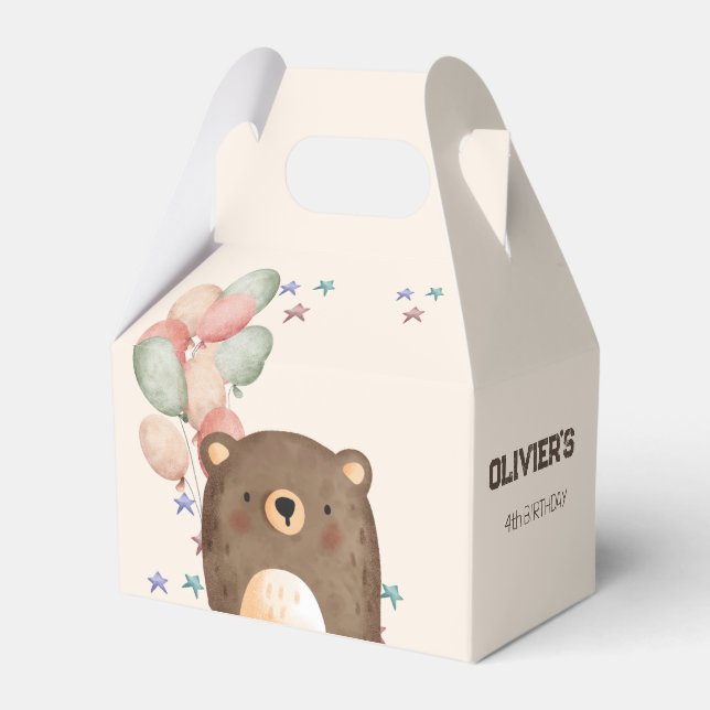 watercolor bear with balloons birthday Party Box (Front Side)