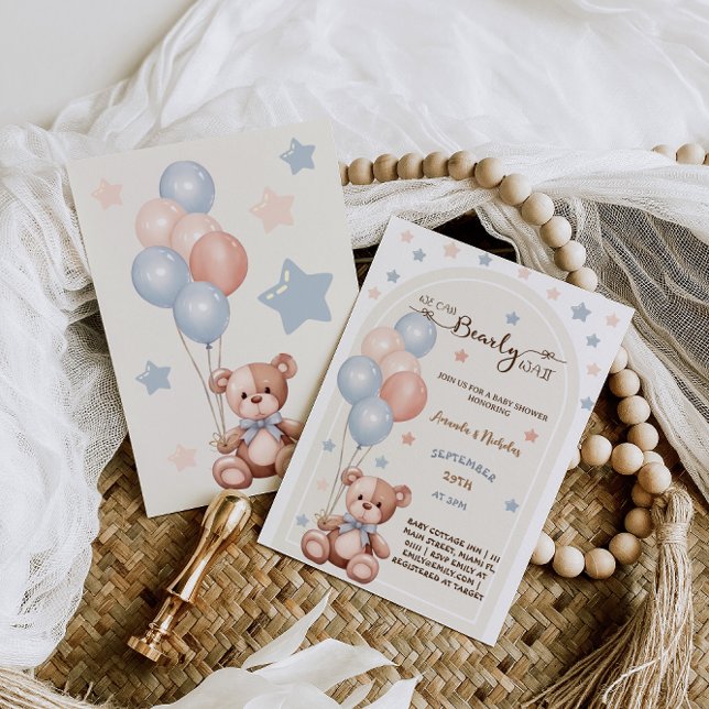 Watercolor Bear With Balloons Rustic Baby Shower Invitation (Creator Uploaded)