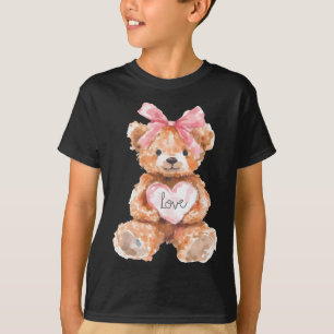 Watercolor Bear With Pink Bow Valentine Gifts For T-Shirt