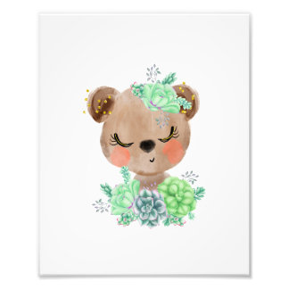 Watercolor Bear with Succulents Photo Print