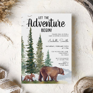 Watercolor Bear Woodland Baby Shower  Invitation