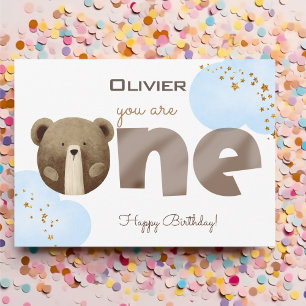 Watercolor bear you are one baby happy birthday holiday card