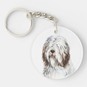 Watercolor Bearded Collie Keychain