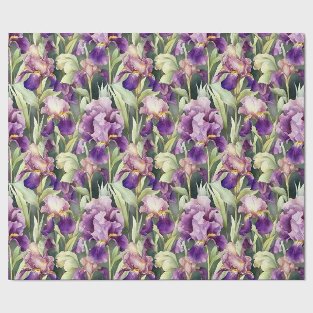 Watercolor Bearded Iris Wrapping Paper Roll (Seam)