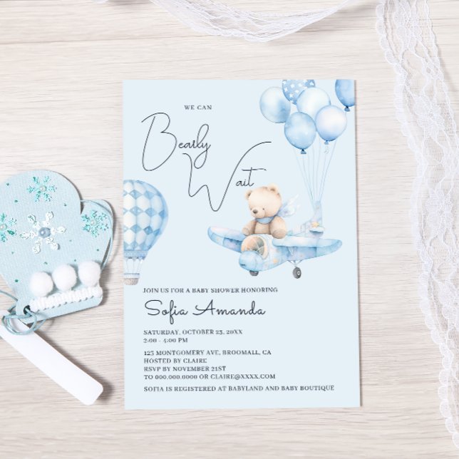 Watercolor Bearly Wait Plane Baby Shower Invitation (Creator Uploaded)