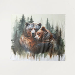 Watercolor Bears Rustic Wilderness Photo Backdrop Tapestry