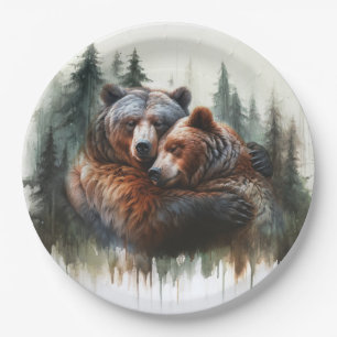 Watercolor Bears Rustic Wilderness Wedding Paper Plate