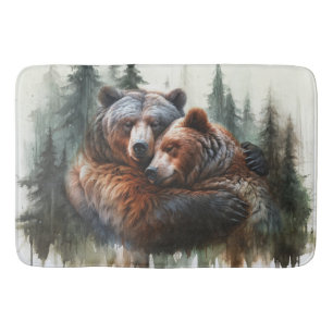 Watercolor Bears & Trees Rustic Wilderness  Bath Mat