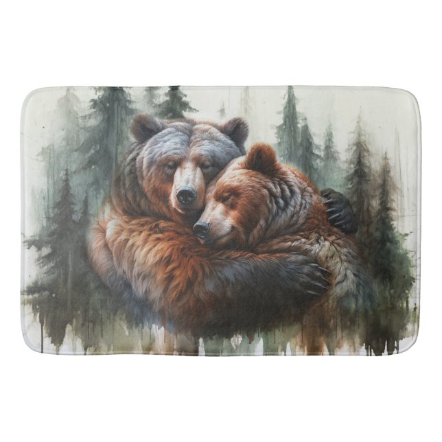 Watercolor Bears & Trees Rustic Wilderness  Bath Mat (Front)