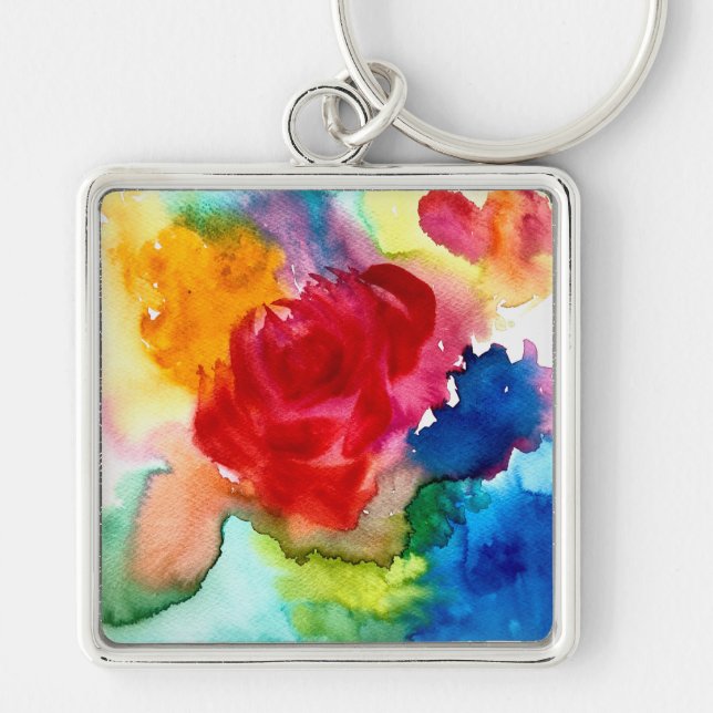 Watercolor beautiful abstract rose art keychain (Front)