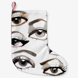 Watercolor beautiful eyes pattern small christmas stocking