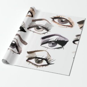 Watercolor beautiful eyes pattern wrapping paper