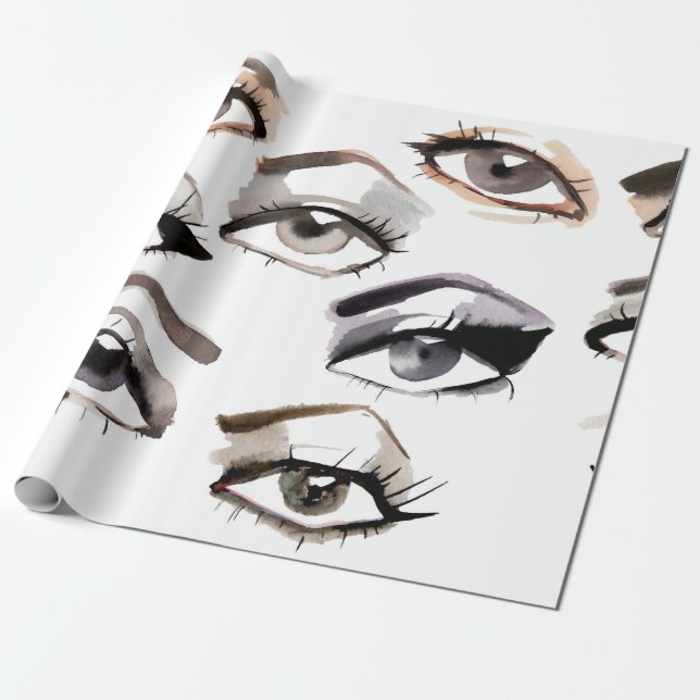 Watercolor beautiful eyes pattern wrapping paper (Unrolled)