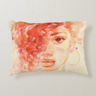 Watercolor beautiful girl accent pillow