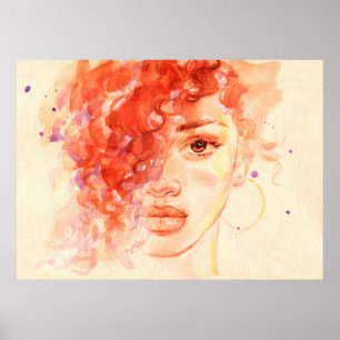 Watercolor beautiful girl poster