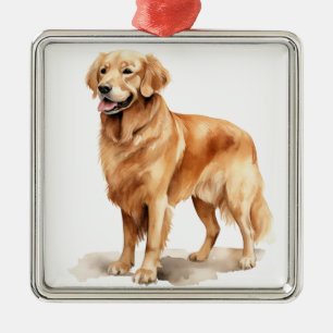 WATERCOLOR BEAUTIFUL GOLDEN RETRIEVER DOG METAL ORNAMENT