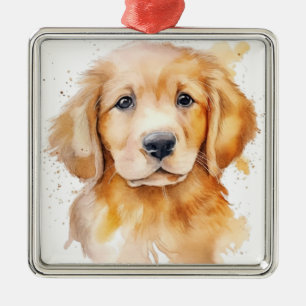WATERCOLOR BEAUTIFUL GOLDEN RETRIEVER DOG METAL ORNAMENT