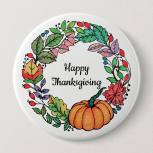 Watercolor Beautiful Pumpkin Wreath with leaves 4 Inch Round Button