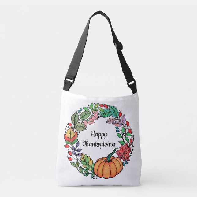 Watercolor Beautiful Pumpkin Wreath with leaves Crossbody Bag (Front)
