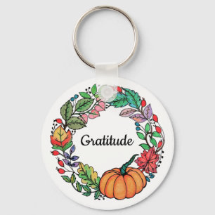 Watercolor Beautiful Pumpkin Wreath with leaves Keychain