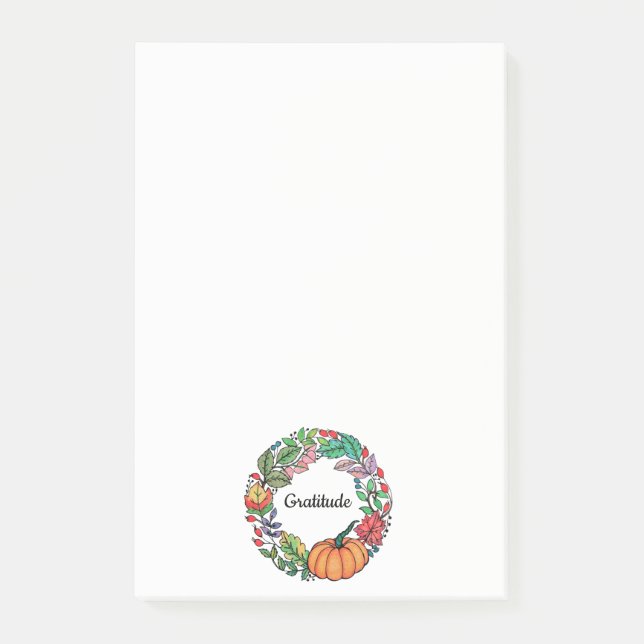 Watercolor Beautiful Pumpkin Wreath with leaves Post-it Notes (Front)
