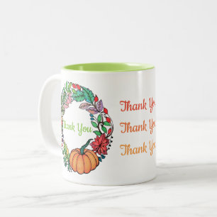 Watercolor Beautiful Pumpkin Wreath with leaves Two-Tone Coffee Mug