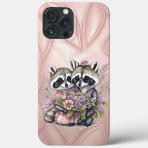 Watercolor Beautiful Raccoon Couple With Flowers iPhone 13 Pro Max Case