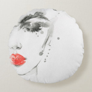 Watercolor beautiful woman face round pillow