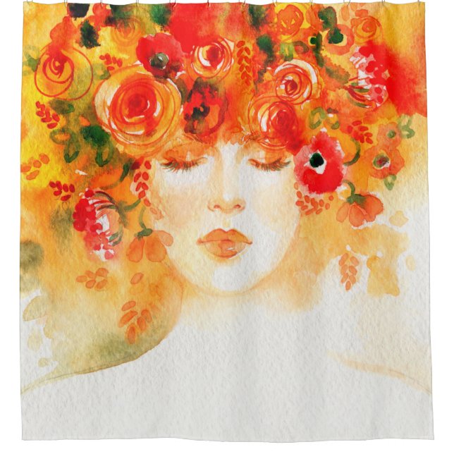 Watercolor beautiful woman wearing wreath (Front)