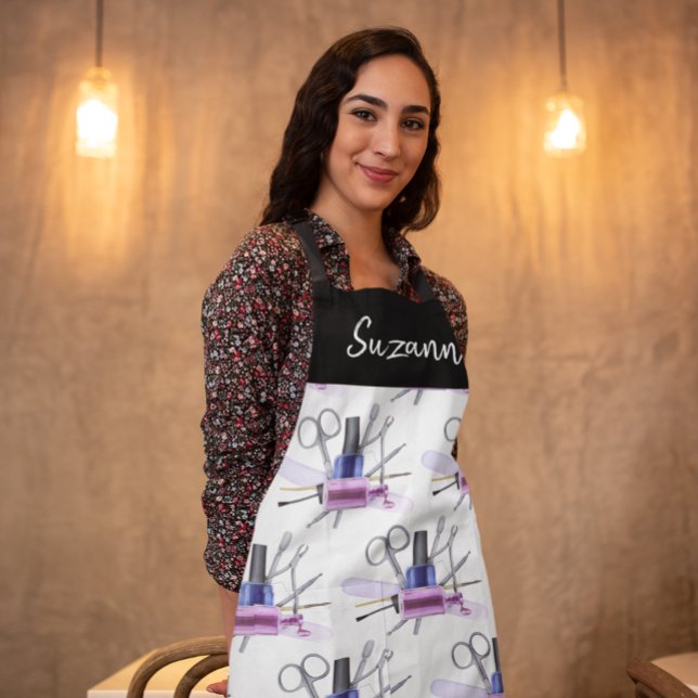 Watercolor Beauty Nail Polish Salon Personalized A Apron (Creator Uploaded)