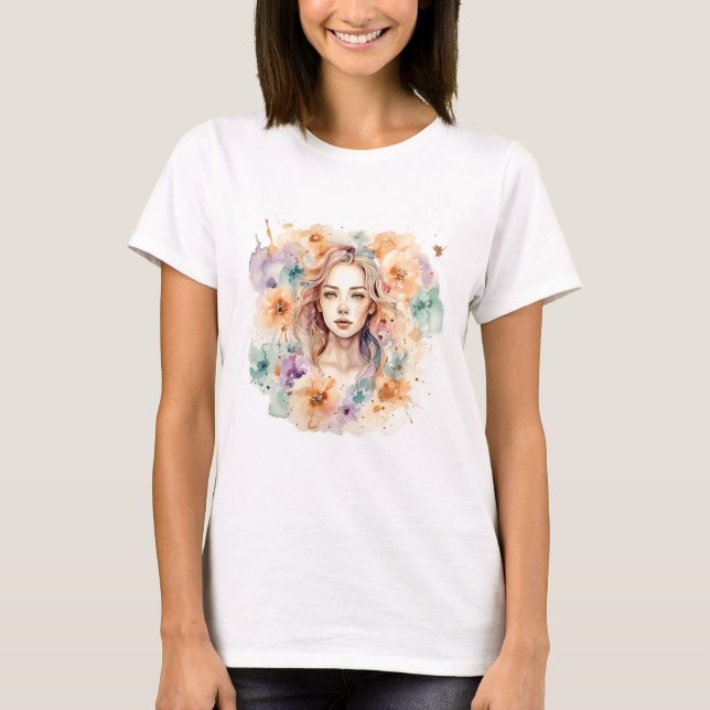 Watercolor Beauty with Abstract Flowers Unique Tee (Front)