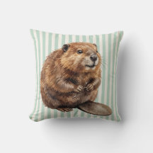 Watercolor Beaver Wildlife Pillow Cover