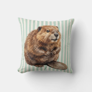 Watercolor Beaver Wildlife Pillow Cover