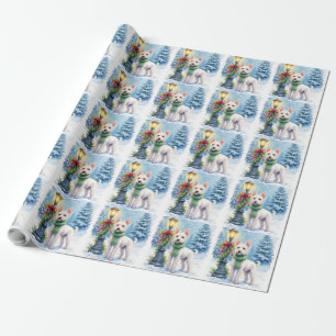 Watercolor Bedlington Terrier Lamppost Christmas Wrapping Paper